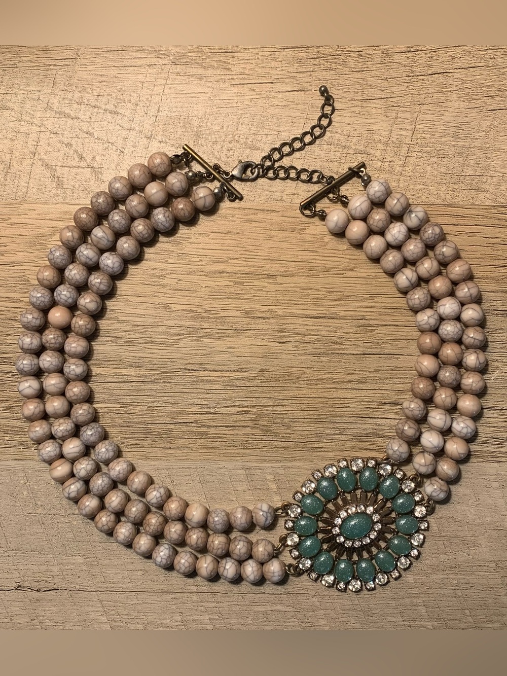 Beaded Statement Necklace with Turquoise Crystal Pendant